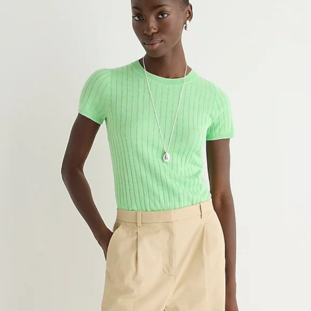 J. Crew silk and cashmere Green Ribbed Knit tee